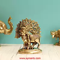 Brass Holy Kamadhenu Under The Kalpavrish Tree - 7 Inch Height