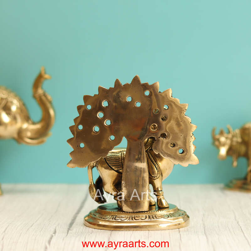 Brass Holy Kamadhenu Under The Kalpavrish Tree - 7 Inch Height
