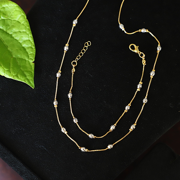 Trendy gold finish simple chain with white rodium balls