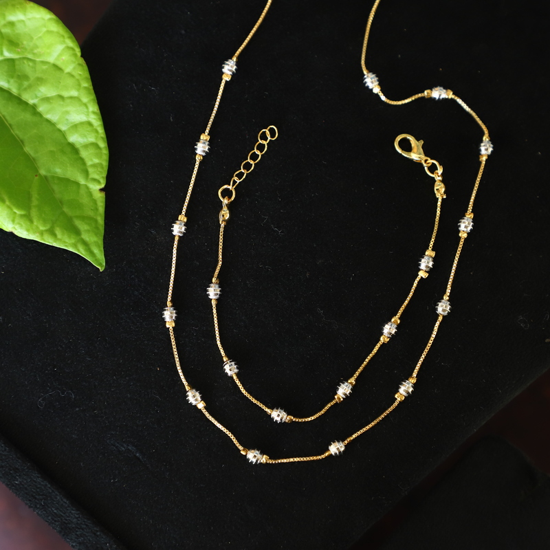 Trendy gold finish simple chain with white rodium balls