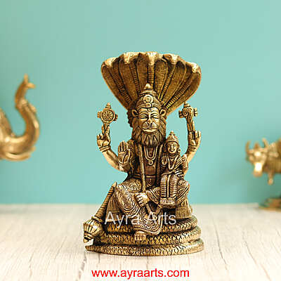 Brass Lakshmi Narasimha Swami Idol - 8.5 Inch Height