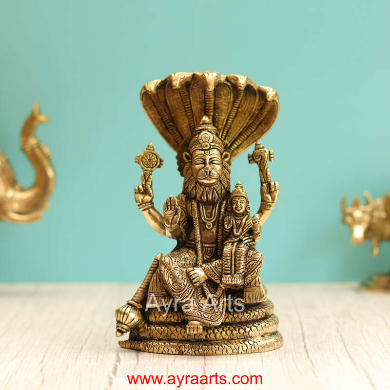 Brass Lakshmi Narasimha Swami Idol - 8.5 Inch Height