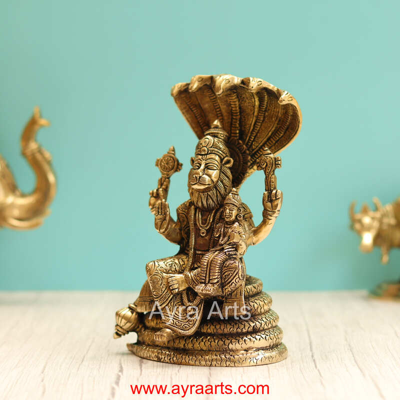 Brass Lakshmi Narasimha Swami Idol - 8.5 Inch Height