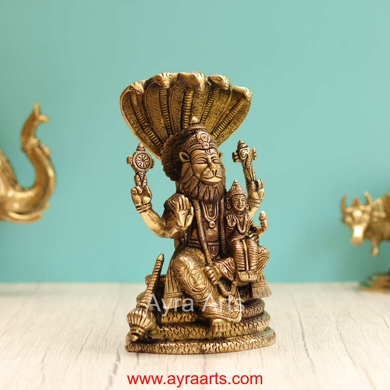 Brass Lakshmi Narasimha Swami Idol - 8.5 Inch Height
