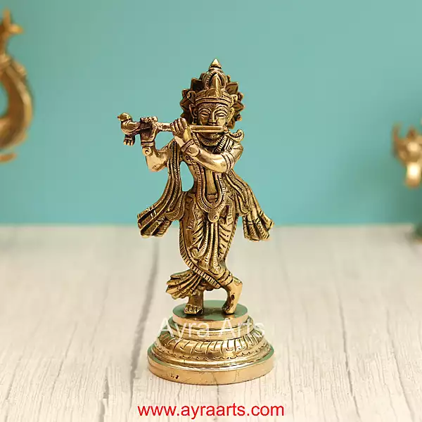 Brass Krishna Idol - 7.5 Inch Height
