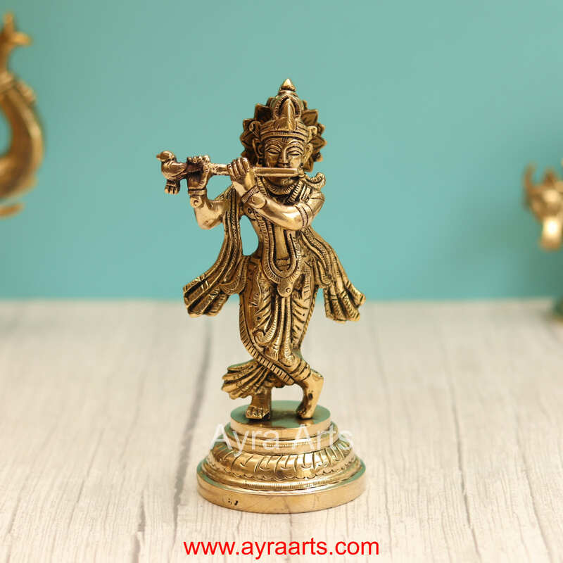 Brass Krishna Idol - 7.5 Inch Height
