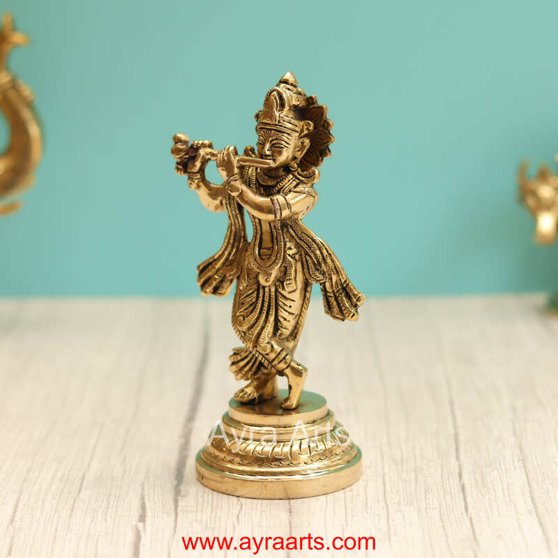 Brass Krishna Idol - 7.5 Inch Height