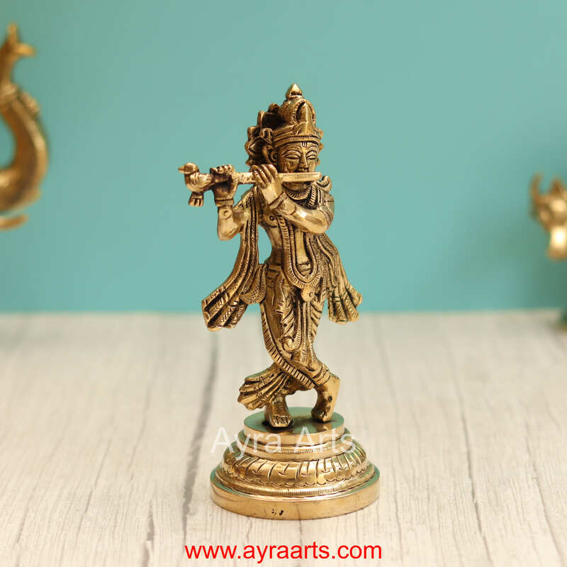 Brass Krishna Idol - 7.5 Inch Height