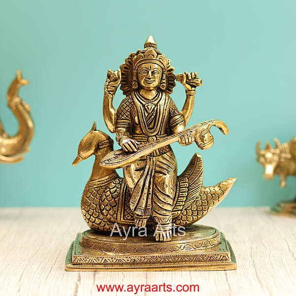 Brass Saraswati Devi Idol - 9 Inch Height