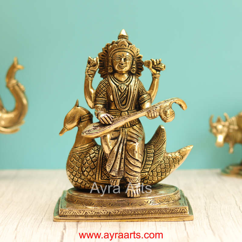 Brass Saraswati Devi Idol - 9 Inch Height
