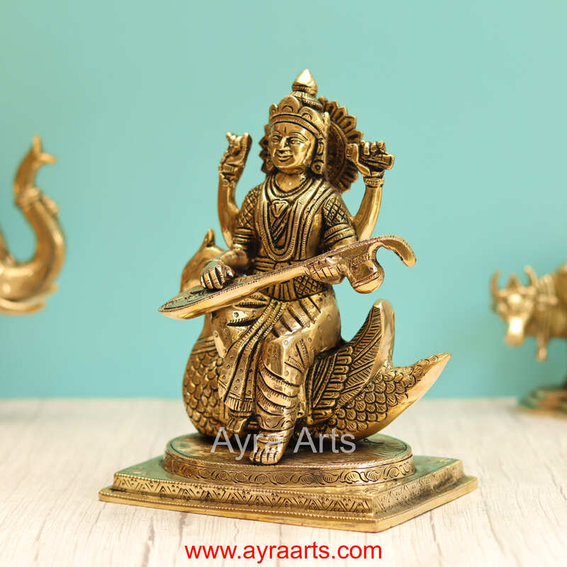 Brass Saraswati Devi Idol - 9 Inch Height