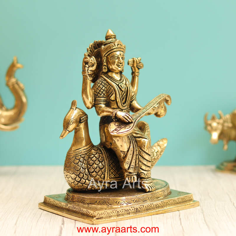 Brass Saraswati Devi Idol - 9 Inch Height