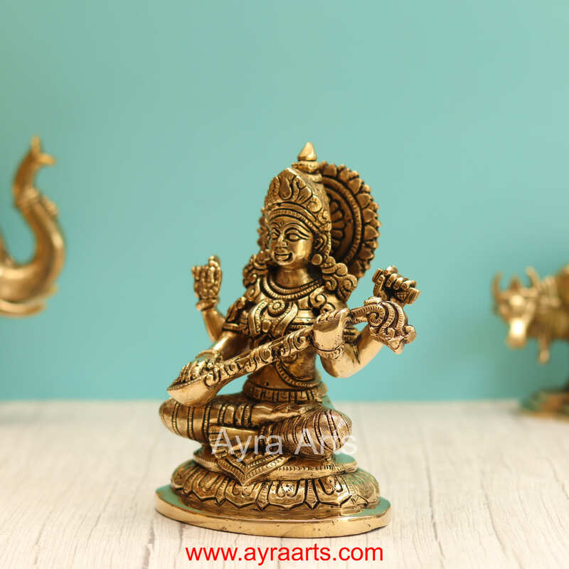 Brass Saraswati Idol - 7.5 Inch Height