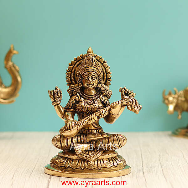 Brass Saraswati Idol - 7.5 Inch Height