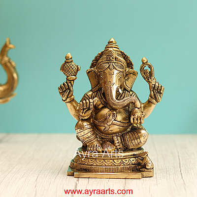 Brass Ganesh Idol - 7.5 Inch Height