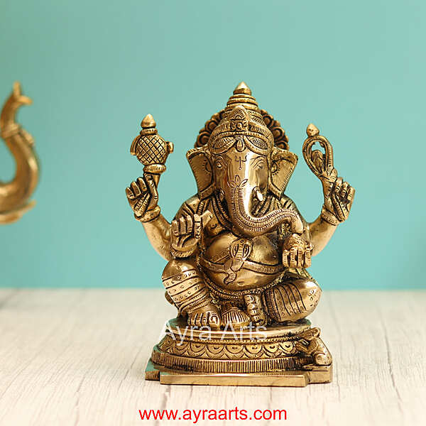 Brass Ganesh Idol - 7.5 Inch Height