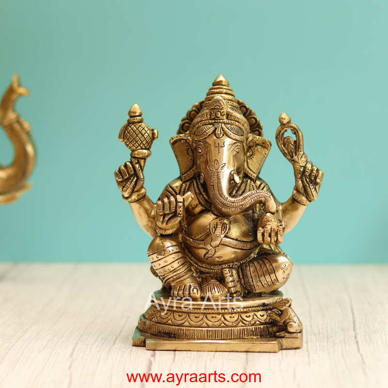Brass Ganesh Idol - 7.5 Inch Height