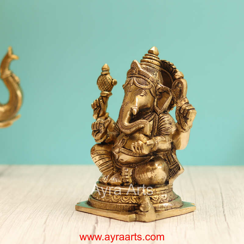 Brass Ganesh Idol - 7.5 Inch Height