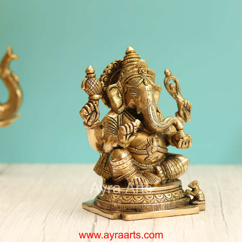Brass Ganesh Idol - 7.5 Inch Height