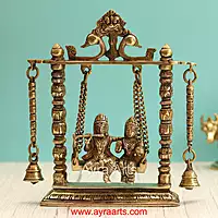 Lord Radha Krishna on Swing/Jhula Brass Traditional Home Decor - 10 Inch Height