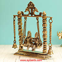 Lord Radha Krishna on Swing/Jhula Brass Traditional Home Decor - 10 Inch Height