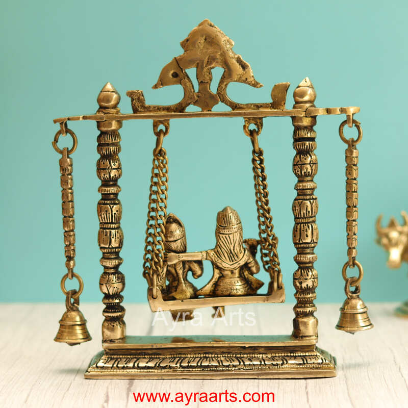 Lord Radha Krishna on Swing/Jhula Brass Traditional Home Decor - 10 Inch Height