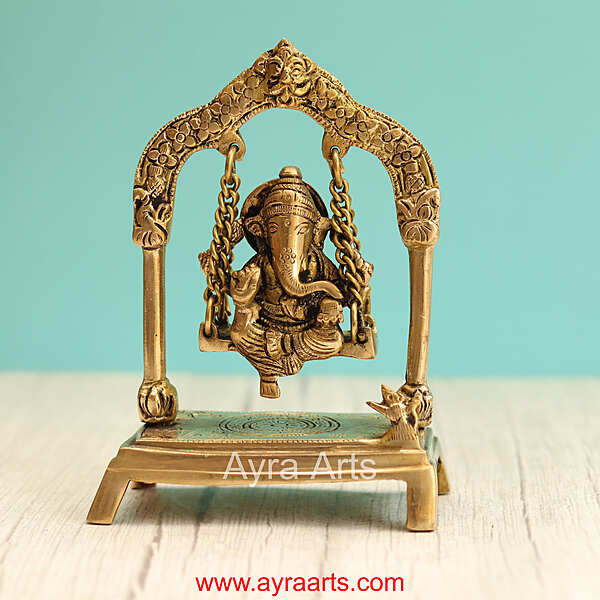 Brass Ganesha Sitting On Swing Jhula - 7.5 Inch Height