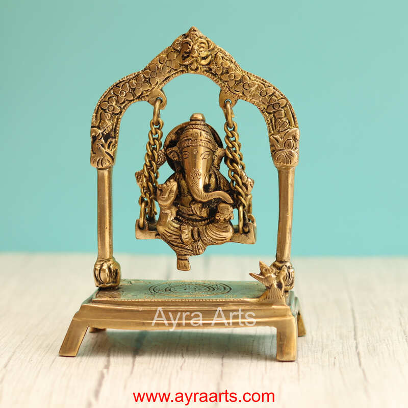 Brass Ganesha Sitting On Swing Jhula - 7.5 Inch Height