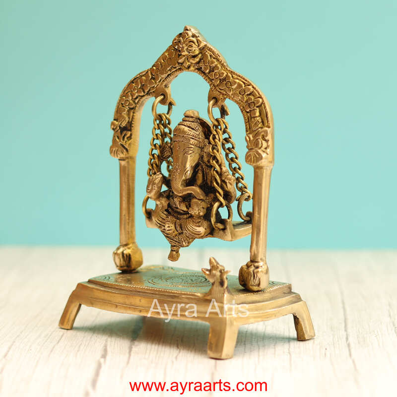 Brass Ganesha Sitting On Swing Jhula - 7.5 Inch Height