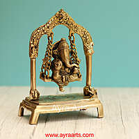 Brass Ganesha Sitting On Swing Jhula - 7.5 Inch Height