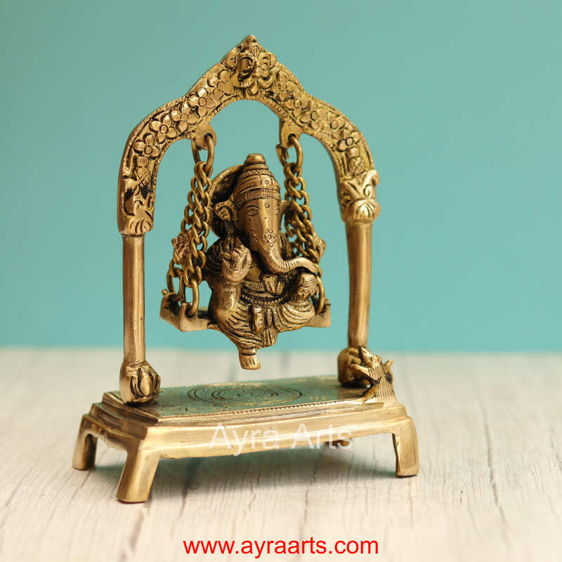 Brass Ganesha Sitting On Swing Jhula - 7.5 Inch Height