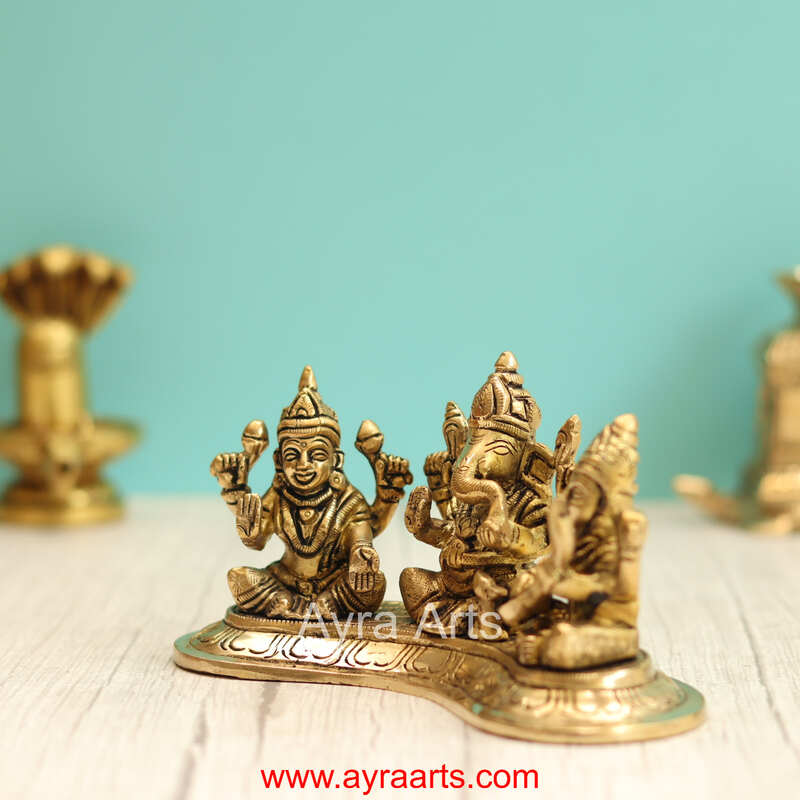 Brass Lakshmi Ganesh Saraswati Idol - 3.5 Inch Height