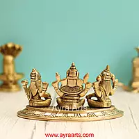 Brass Lakshmi Ganesh Saraswati Idol - 3.5 Inch Height