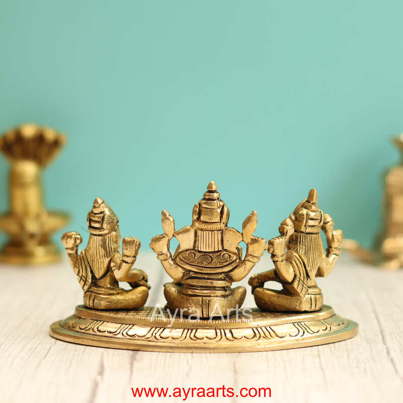 Brass Lakshmi Ganesh Saraswati Idol - 3.5 Inch Height