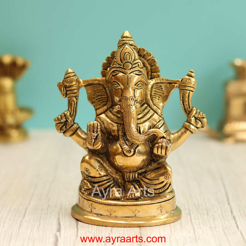 Brass Ganesha Idol - 6 Inch Height