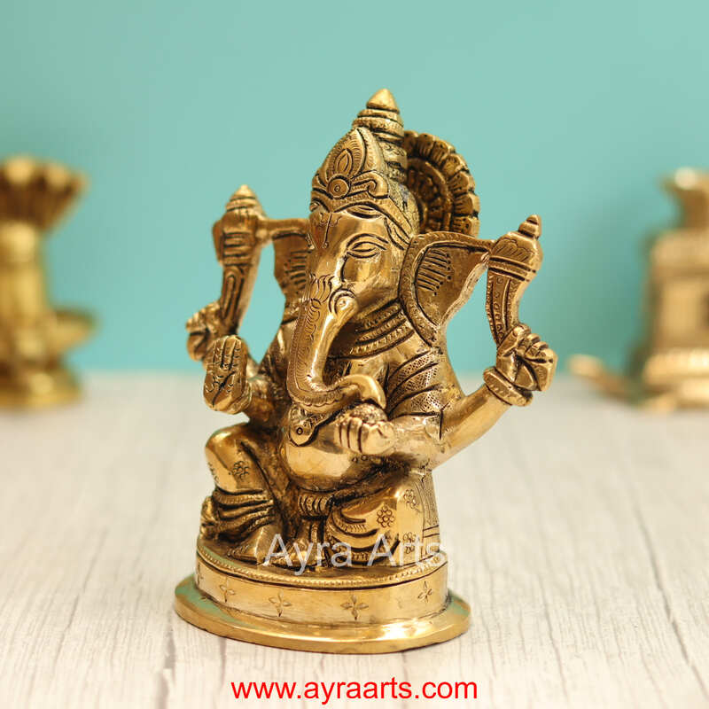 Brass Ganesha Idol - 6 Inch Height