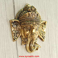 Brass Ganesha Wall Hanging Antique Ganpati Murti Wall Decor for Home - 7 Inch Height