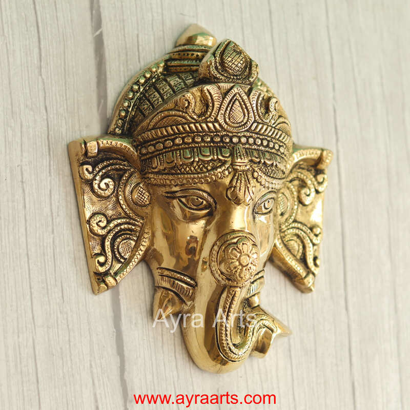 Brass Ganesha Wall Hanging Antique Ganpati Murti Wall Decor for Home - 7 Inch Height