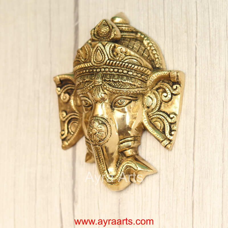 Brass Ganesha Wall Hanging Antique Ganpati Murti Wall Decor for Home - 7 Inch Height