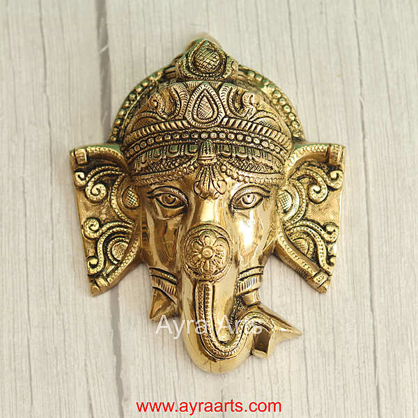 Brass Ganesha Wall Hanging Antique Ganpati Murti Wall Decor for Home - 7 Inch Height