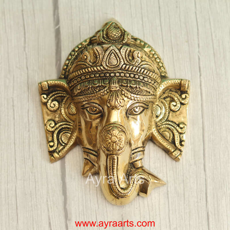 Brass Ganesha Wall Hanging Antique Ganpati Murti Wall Decor for Home - 7 Inch Height