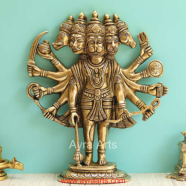 Brass Panchmukkhi Anjaneya Hanuman - 13 Inch Height