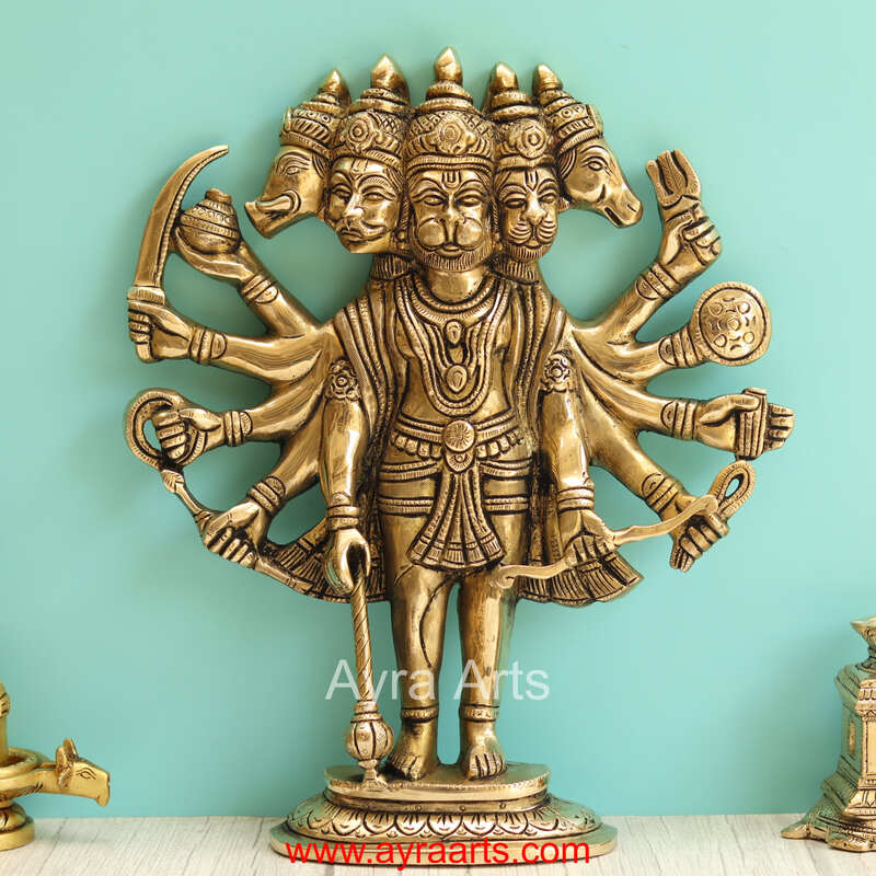 Brass Panchmukkhi Anjaneya Hanuman - 13 Inch Height