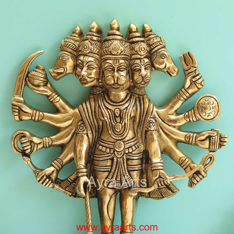 Brass Panchmukkhi Anjaneya Hanuman - 13 Inch Height