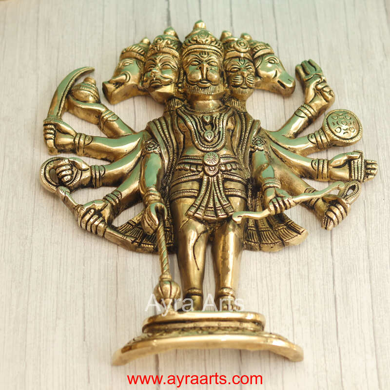 Brass Panchmukkhi Anjaneya Hanuman - 13 Inch Height