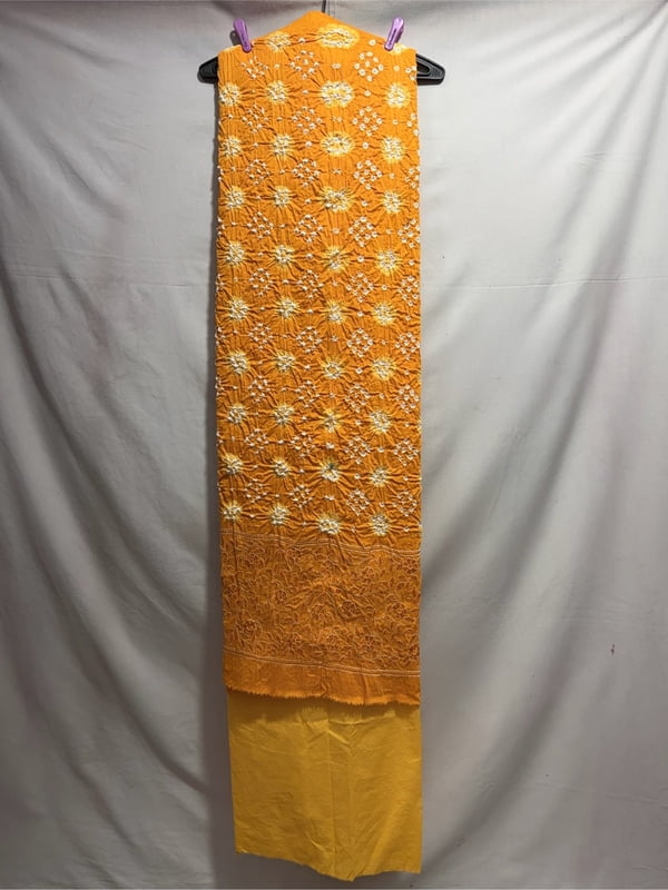 Kala Sanskruti All Over Golden Color Heavy Cotton Satin Bandhani Dress With Work 2.5 M (Each Piece) Elegant Traditional Wear Dress Material for Women