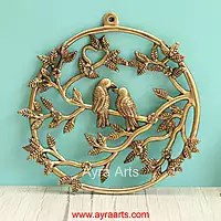 Brass Tree Banch With Birds Wall Hanging - 9 Inch Length