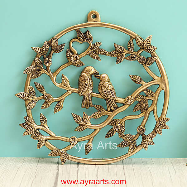 Brass Tree Banch With Birds Wall Hanging - 9 Inch Length