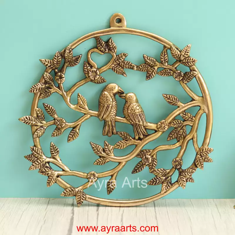 Brass Tree Banch With Birds Wall Hanging - 9 Inch Length