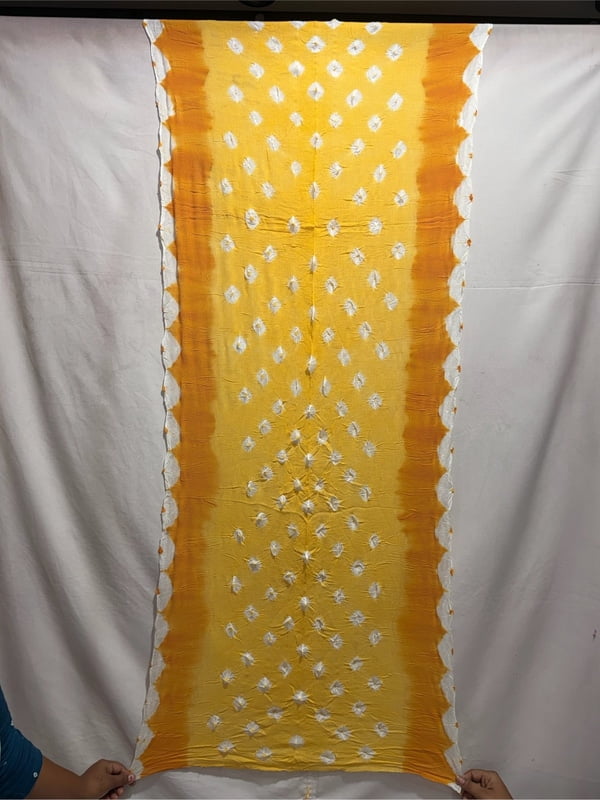 Kala Sanskruti All Over Golden Color Heavy Cotton Satin Bandhani Dress With Work 2.5 M (Each Piece) Elegant Traditional Wear Dress Material for Women
